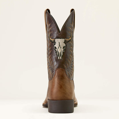 Ariat Men Sport Steer Skull Wide Square Toe Cowboy Boot