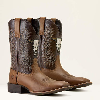 Ariat Men Sport Steer Skull Wide Square Toe Cowboy Boot