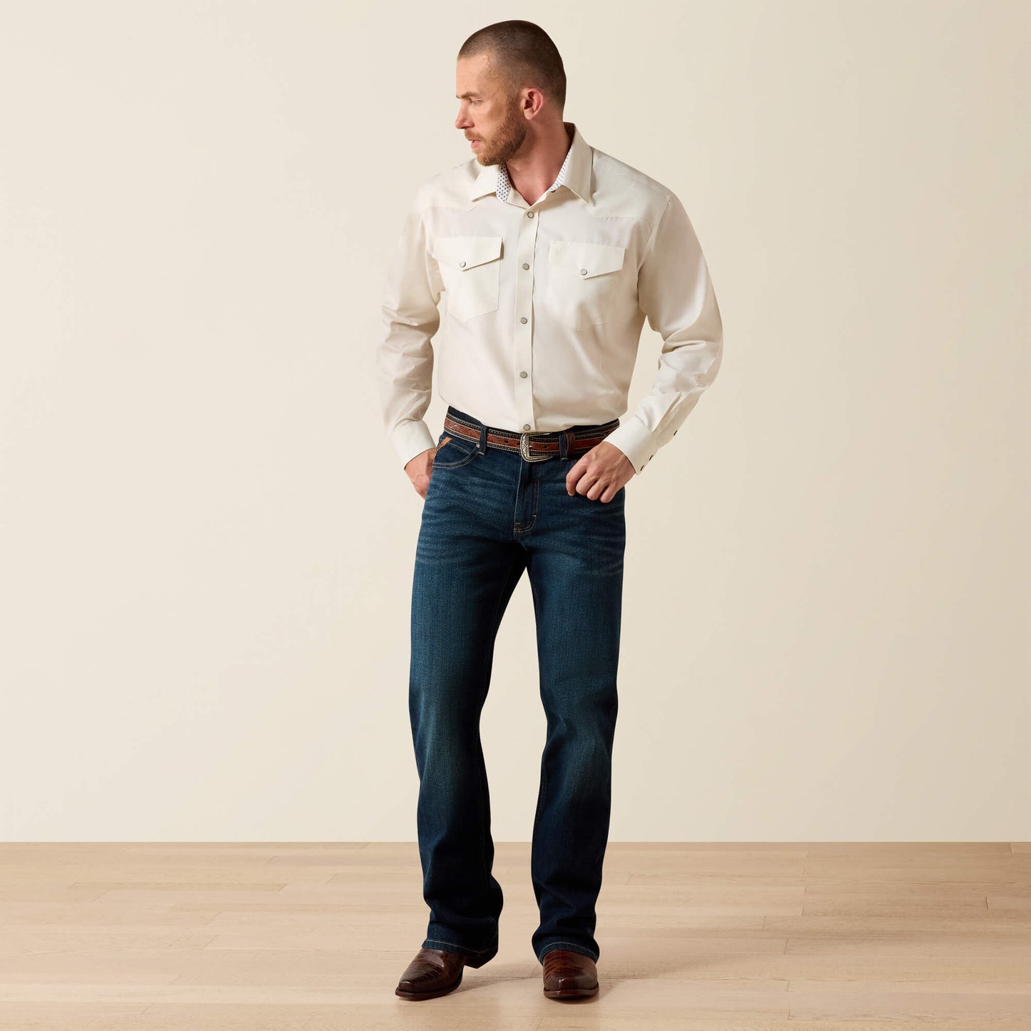 Ariat Men Wrinkle Free Pinpoint Oxford Classic Fit Snap Shirt