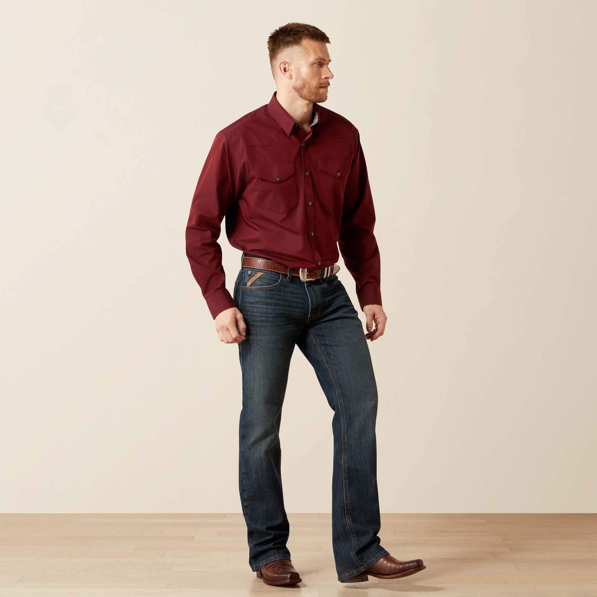 Ariat Men Wrinkle Free Pinpoint Oxford Classic Fit Snap Shirt