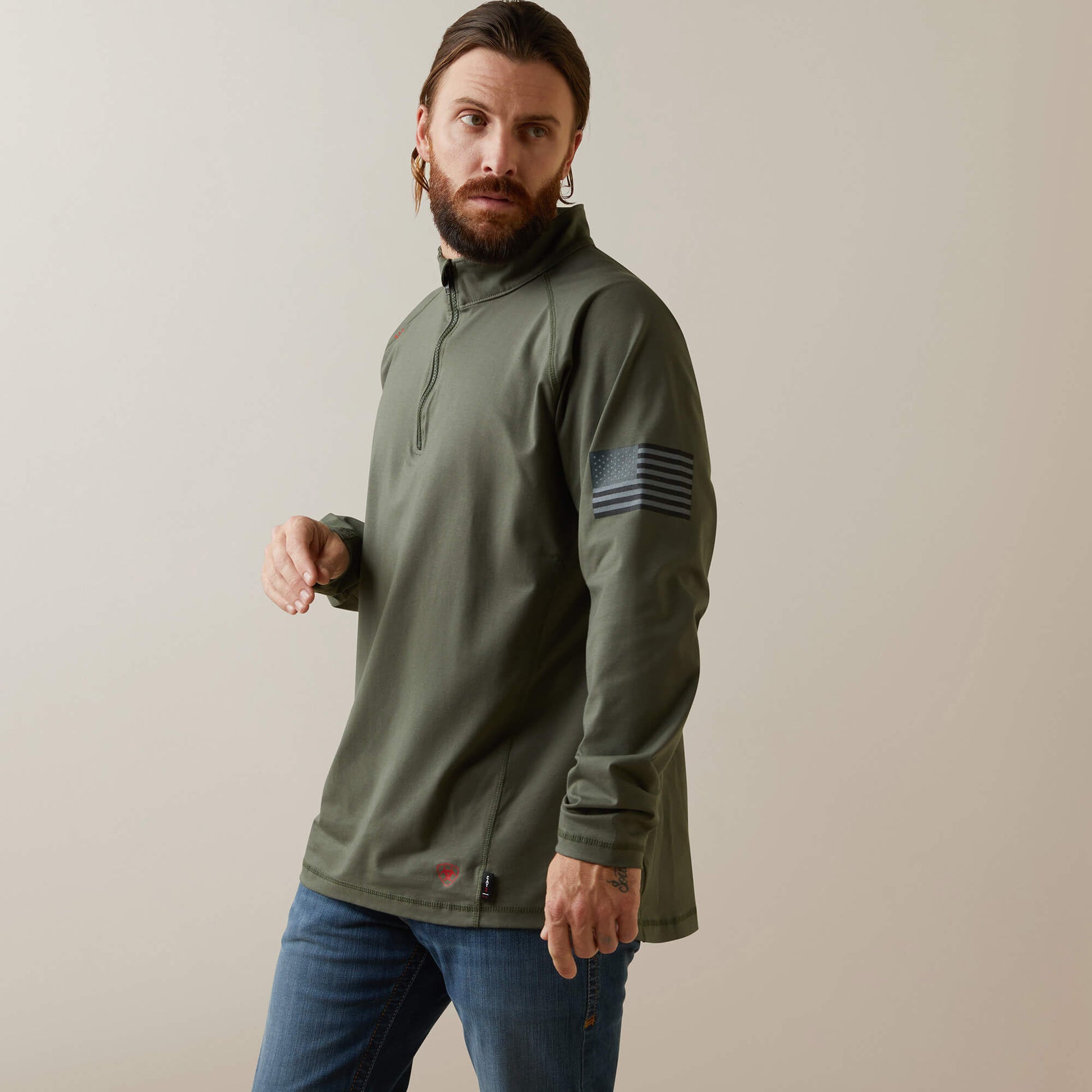 Ariat Men FR Combat Stretch Patriot 1/4 Zip Work Shirt