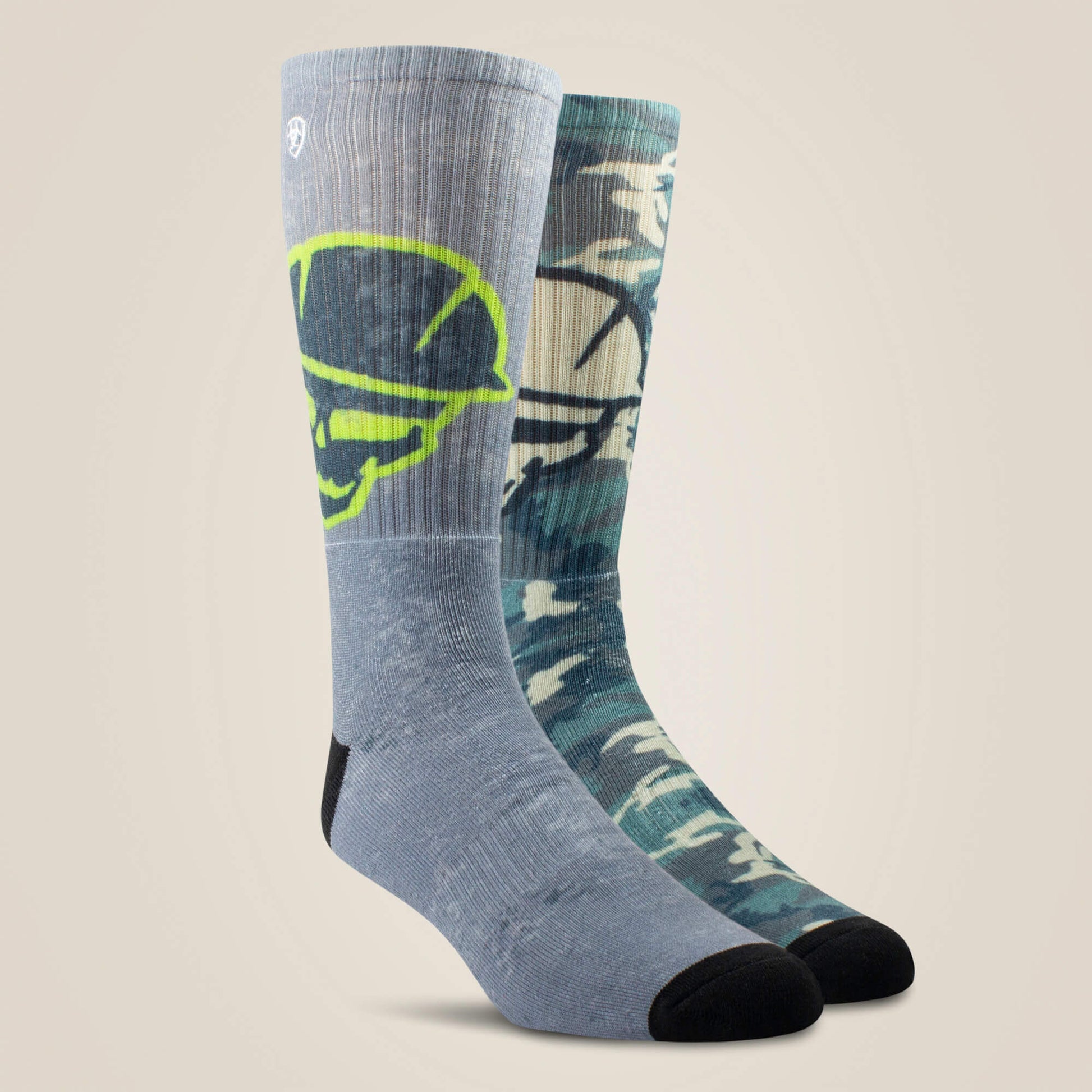 Ariat Men|Women Roughneck Graphic Crew Work Sock 2 Pair Multi Color Pack
