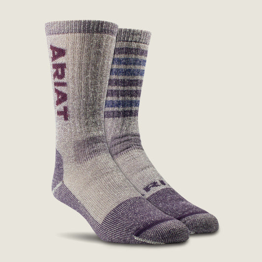 Ariat Women Midweight Merino Wool Blend Steel Toe Work Sock 2 Pair Multi Color Pack